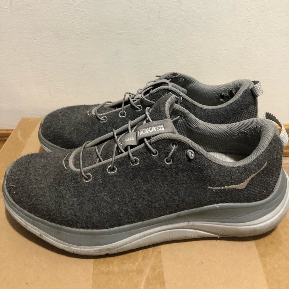 Hoka One One Hupana Flow Wool Women's Dark Gray Running Shoes Size 8